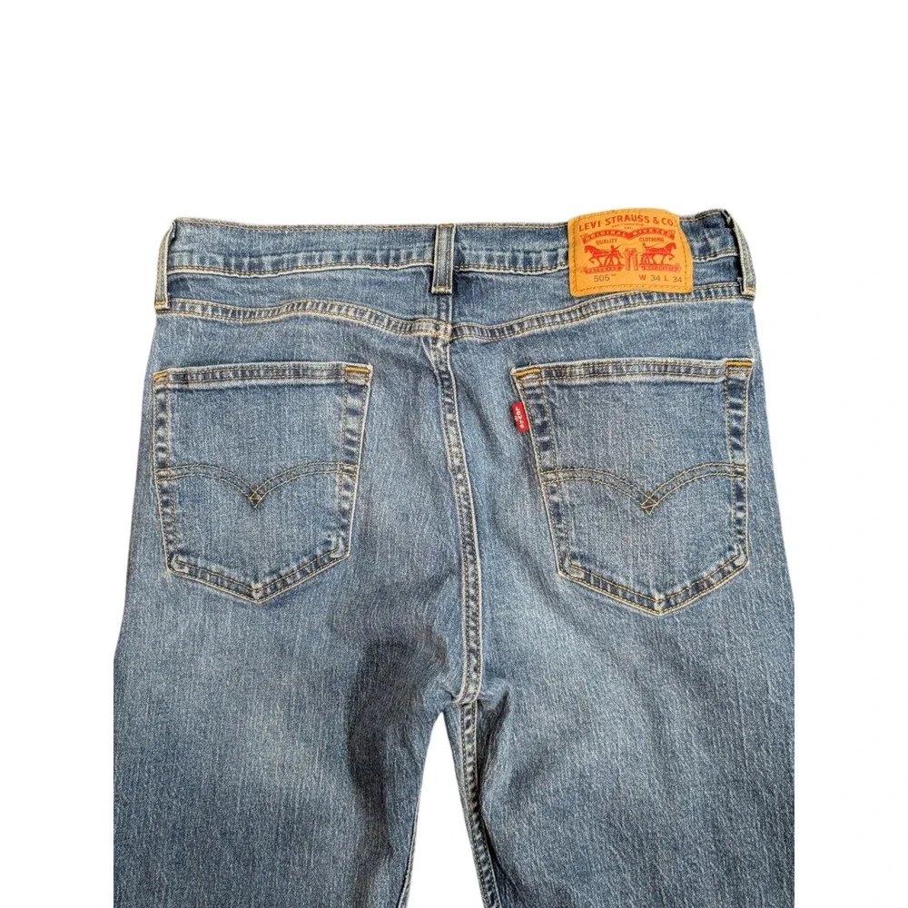 Levis 505 Regular Fit Jeans Mens 34x34 Medium Wash Straight Leg Denim 00505-2668